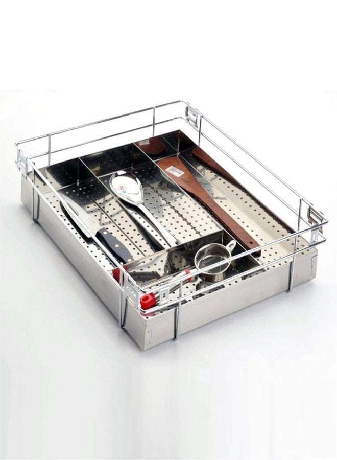 KEEPWELL Modern Minimalist Cutlery Kitchen Basket (Silver, 12x20x4 Inch) - Kitchen Organizer - Image 1