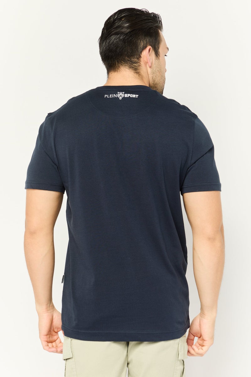 PHILIPP PLEIN Plein Sport Men Sportswear Fit Short Sleeves Outdoor T-Shirt, Navy - Image 4