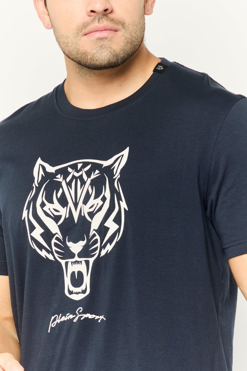 PHILIPP PLEIN Plein Sport Men Sportswear Fit Short Sleeves Outdoor T-Shirt, Navy - Image 3