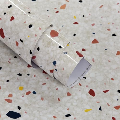 Boobest Thick Terrazzo Contact Paper Clossy Marble Contact Paper Peel and Stick Countertops Waterproof Self Adhesive Covering 157x196 Colorful Granite Wallpaper for Bathroom Kitchen Backsplash Laundry Room - Image 1