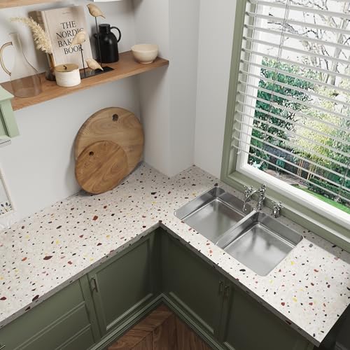 Boobest Thick Terrazzo Contact Paper Clossy Marble Contact Paper Peel and Stick Countertops Waterproof Self Adhesive Covering 157x196 Colorful Granite Wallpaper for Bathroom Kitchen Backsplash Laundry Room - Image 3
