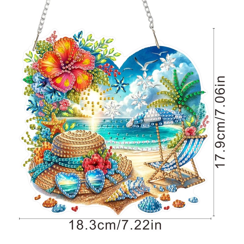 ARPADAMO Hanging Diamonds Art kit for Adult,DIY Summer Beach Pendant Diamonds Painting Art Kit, 7.2x7 inch Acrylic Diamonds Painting Board Kit Ornament, Special Crystal Diamond Hanging Ornament - Image 4