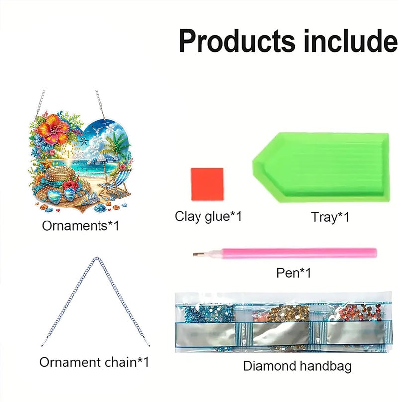 ARPADAMO Hanging Diamonds Art kit for Adult,DIY Summer Beach Pendant Diamonds Painting Art Kit, 7.2x7 inch Acrylic Diamonds Painting Board Kit Ornament, Special Crystal Diamond Hanging Ornament - Image 5