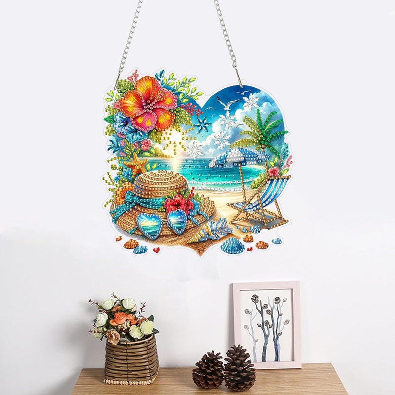 ARPADAMO Hanging Diamonds Art kit for Adult,DIY Summer Beach Pendant Diamonds Painting Art Kit, 7.2x7 inch Acrylic Diamonds Painting Board Kit Ornament, Special Crystal Diamond Hanging Ornament - Image 2