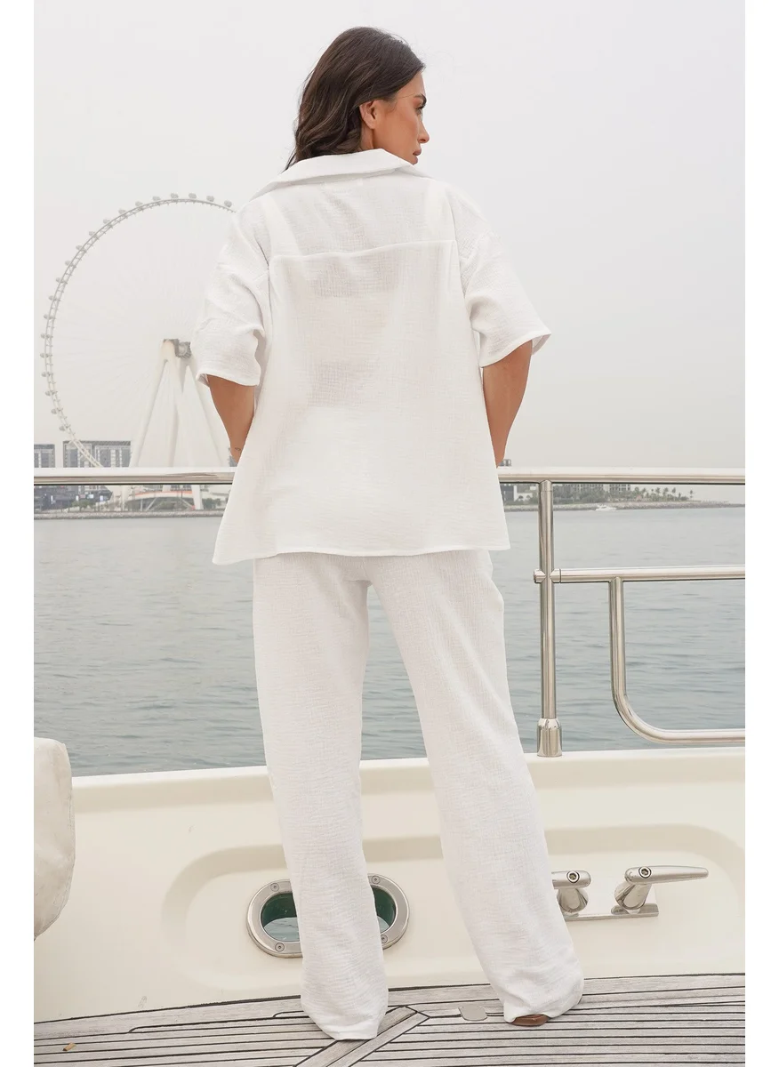 نوماد Crinkle Cotton Straight Leg Pant
