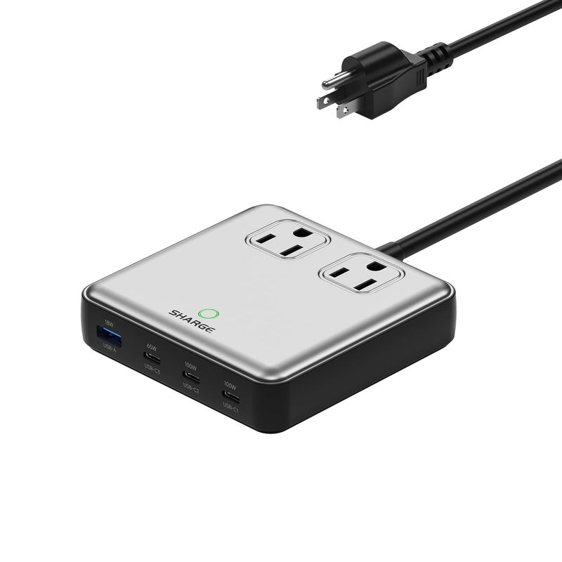 SHARGE 6-in-1 Charging Station 100W GaN Power Strip PD Desk Charger With 5 ft Cord, 2 AC, 3 USB-C, 1 USB-A Port for Home Office Travel - Image 1