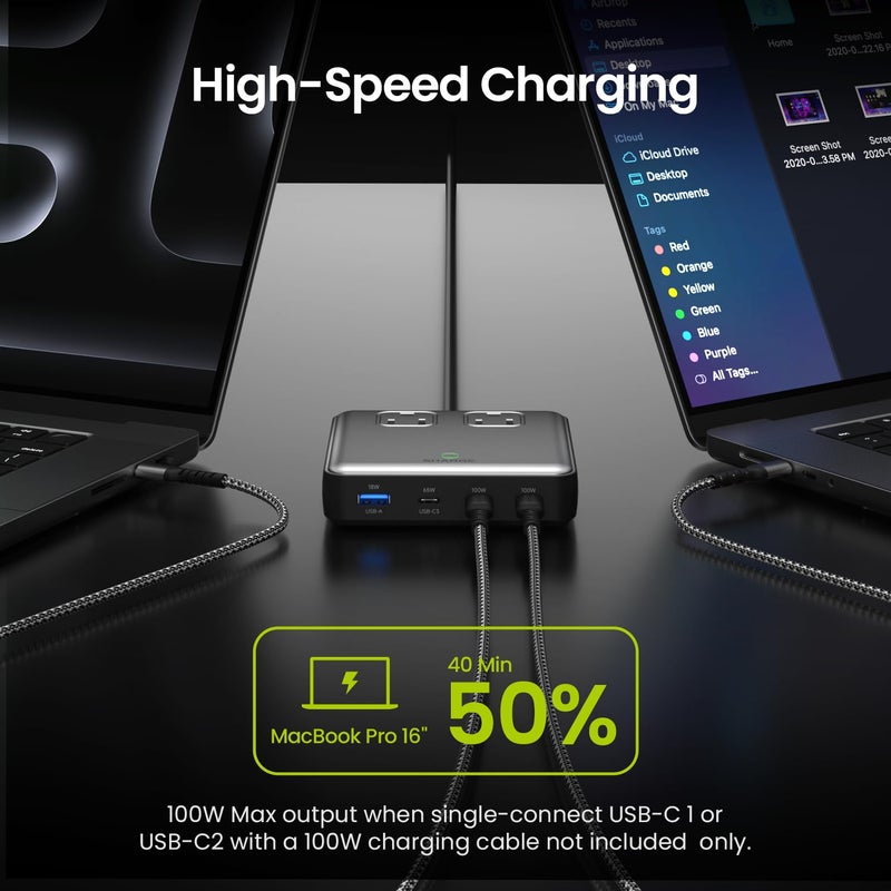 SHARGE 6-in-1 Charging Station 100W GaN Power Strip PD Desk Charger With 5 ft Cord, 2 AC, 3 USB-C, 1 USB-A Port for Home Office Travel - Image 2