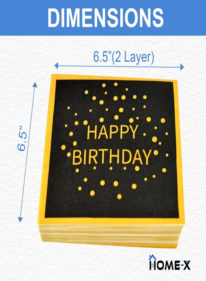 HOME-X Happy Birthday Black and Gold Paper Napkins, Square Party Napkins, 48 Count - 6.5" x 6.5" - Image 4