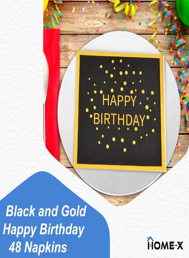 HOME-X Happy Birthday Black and Gold Paper Napkins, Square Party Napkins, 48 Count - 6.5" x 6.5" - Image 2