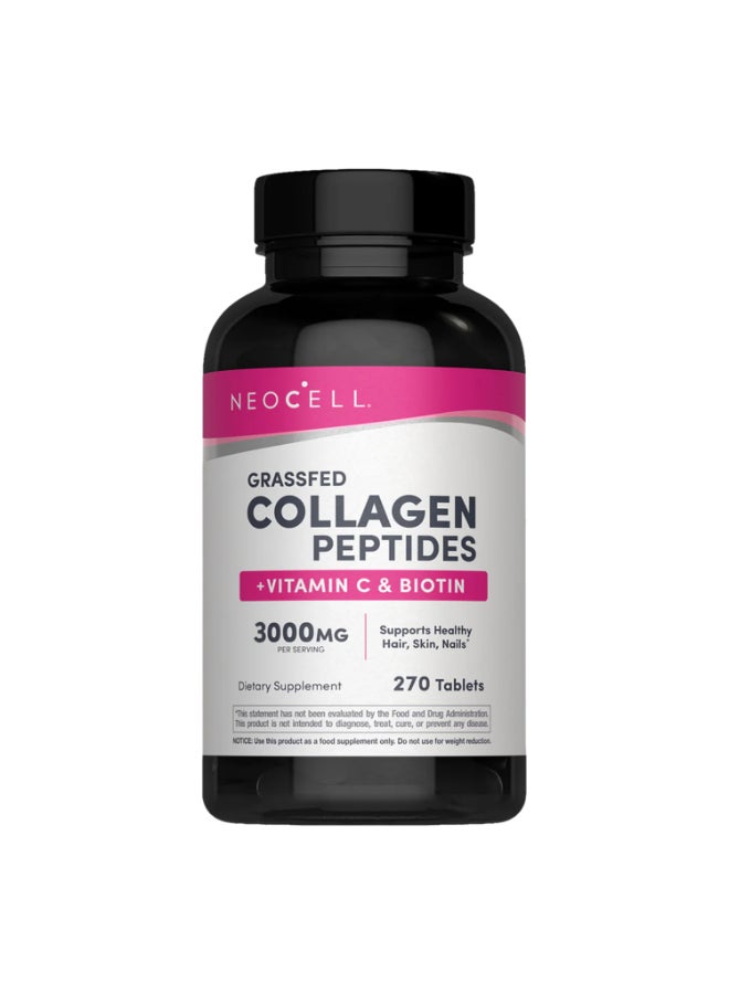 NEOCELL Grassfed Collagen Peptides + Vitamin C + Biotin | 6g Collagen Type 1 & 3 | 5,000mcg Biotin | Supports Healthy Hair, Skin, Nail & Joints | 270 Tablets - Image 1