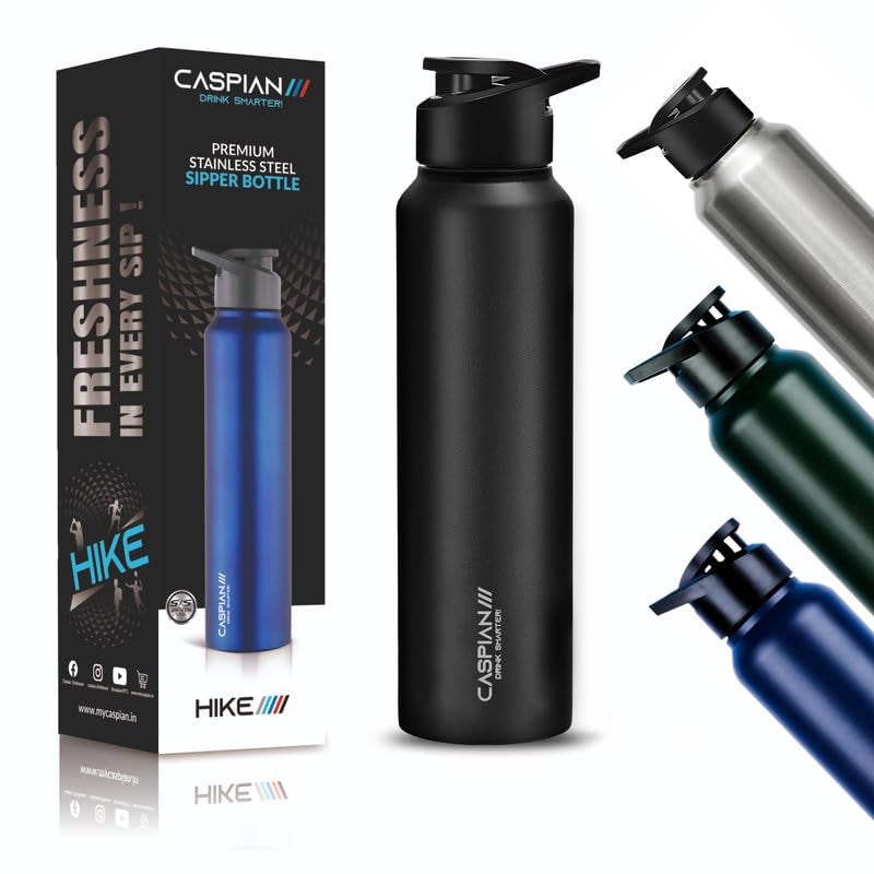 CASPIAN /// HIke ISI Certified Stainless Steel Water Bottle 1 ltr. (Black, 1 Litre) | Leak Proof Sipper for Fridge Home Office Travel School Kids Boys Girls Adults Sports Gym Yoga Gift | BPA Free - Image 2