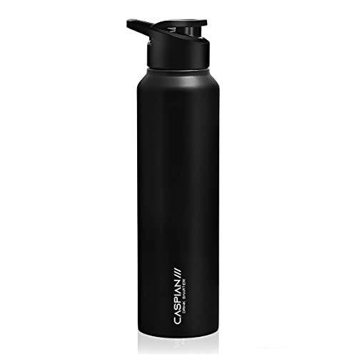 CASPIAN /// HIke ISI Certified Stainless Steel Water Bottle 1 ltr. (Black, 1 Litre) | Leak Proof Sipper for Fridge Home Office Travel School Kids Boys Girls Adults Sports Gym Yoga Gift | BPA Free - Image 1