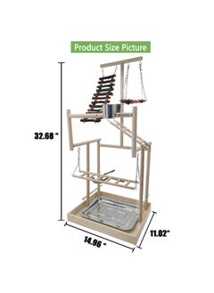 Hamiledyi 4 Layers Large Bird Playground 32" H Pet Parrot Playstand Gym Perch Wood Playpen For Parakeets Lovebirds Conure Cockatiel Cockatoos Finch Budgies Or Other Small And Medium Sized Birds  - Image 4