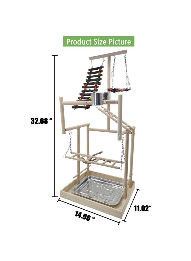 Hamiledyi 4 Layers Large Bird Playground 32" H Pet Parrot Playstand Gym Perch Wood Playpen For Parakeets Lovebirds Conure Cockatiel Cockatoos Finch Budgies Or Other Small And Medium Sized Birds - Image 4