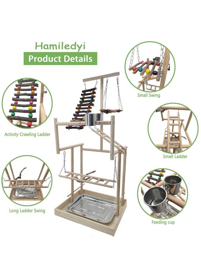 Hamiledyi 4 Layers Large Bird Playground 32" H Pet Parrot Playstand Gym Perch Wood Playpen For Parakeets Lovebirds Conure Cockatiel Cockatoos Finch Budgies Or Other Small And Medium Sized Birds - Image 2