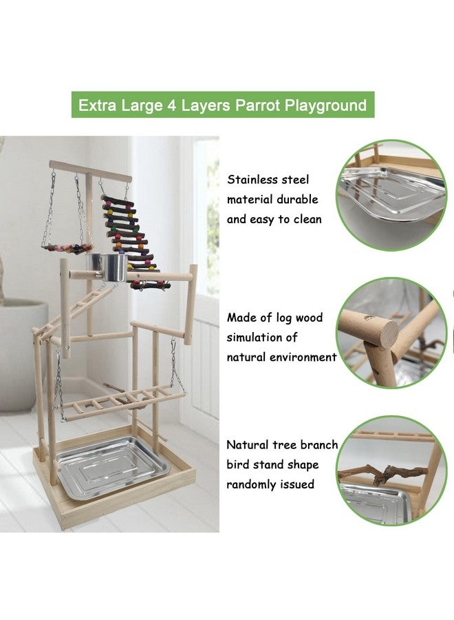 Hamiledyi 4 Layers Large Bird Playground 32" H Pet Parrot Playstand Gym Perch Wood Playpen For Parakeets Lovebirds Conure Cockatiel Cockatoos Finch Budgies Or Other Small And Medium Sized Birds - Image 3