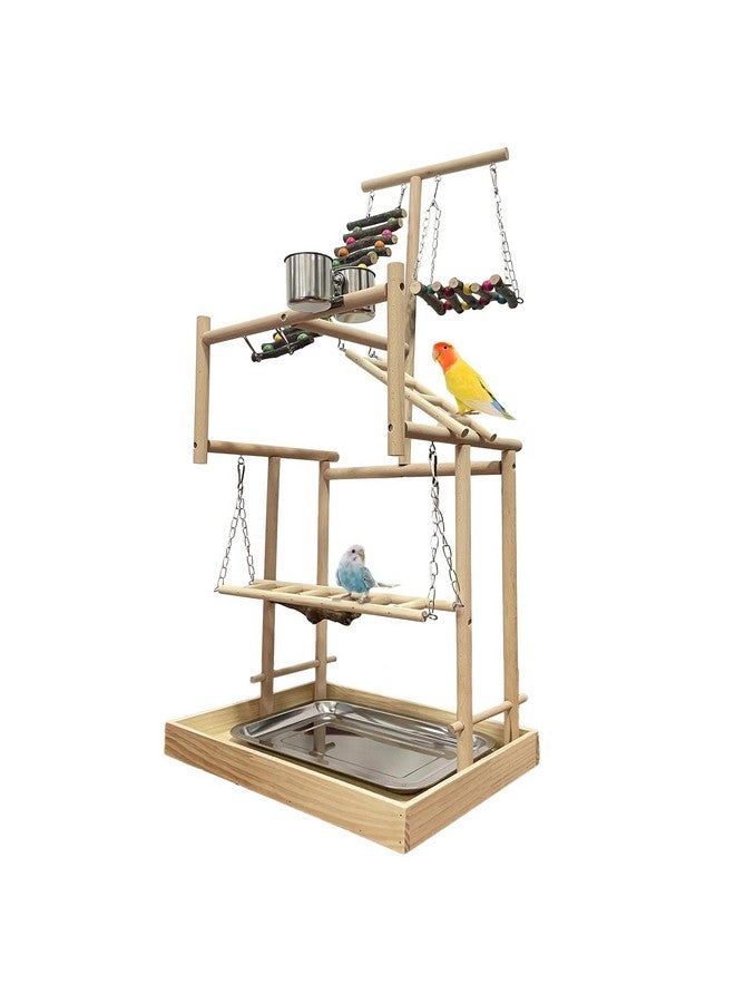 Hamiledyi 4 Layers Large Bird Playground 32" H Pet Parrot Playstand Gym Perch Wood Playpen For Parakeets Lovebirds Conure Cockatiel Cockatoos Finch Budgies Or Other Small And Medium Sized Birds - Image 1