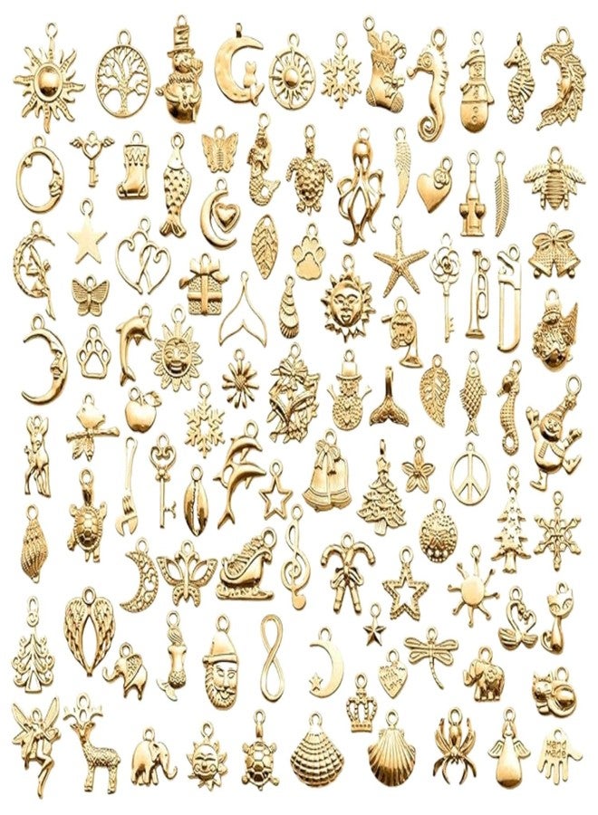Flavizo 100 Pcs Assorted Metal Charms for Jewelry Making, Durable Gold Alloy Pendants Kit | Antique Gold Finish | 10-30mm Size | DIY Craft Supplies | Easy to Create | Gift for Crafters - Image 1