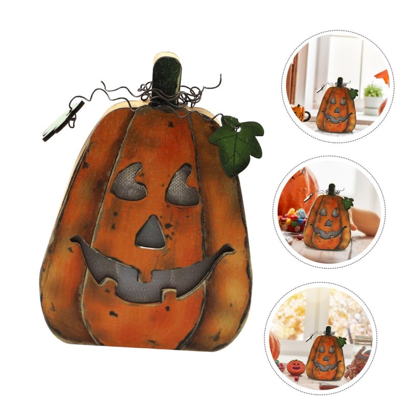 Vintage Wooden Halloween Pumpkin Light Ornament Indoor Home Decor Party Lantern - Image 3