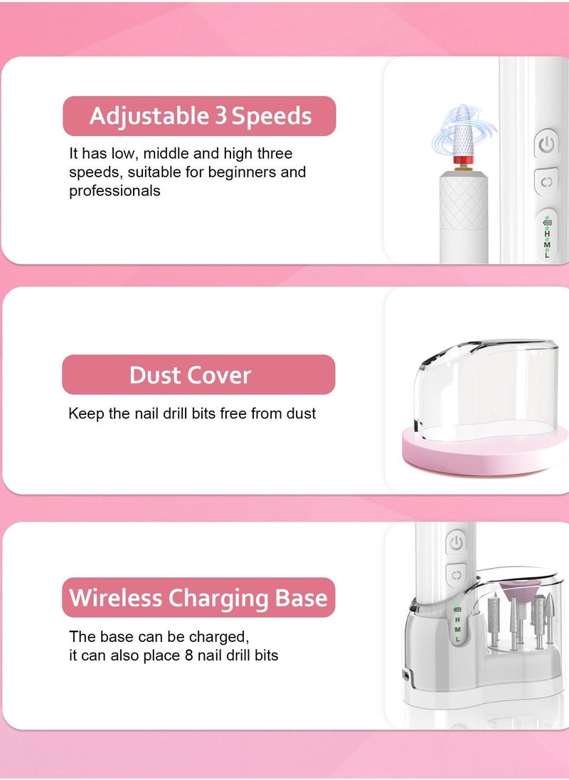 Generic - Cordless Electric Nail Drill, Professional Acrylic Nail Drill Machine For Acrylic And Gel Nails, Manicure And Pedicure Nail File For Polishing And Shaping, White - Image 1