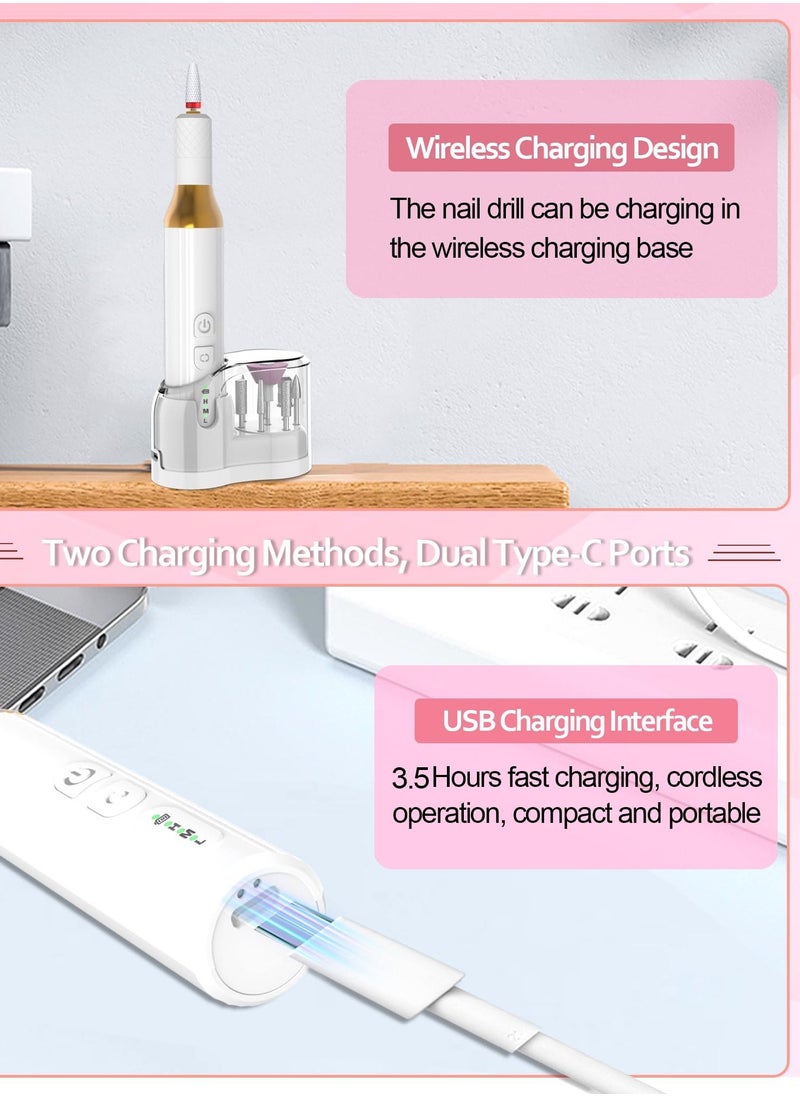 Generic - Cordless Electric Nail Drill, Professional Acrylic Nail Drill Machine For Acrylic And Gel Nails, Manicure And Pedicure Nail File For Polishing And Shaping, White - Image 1