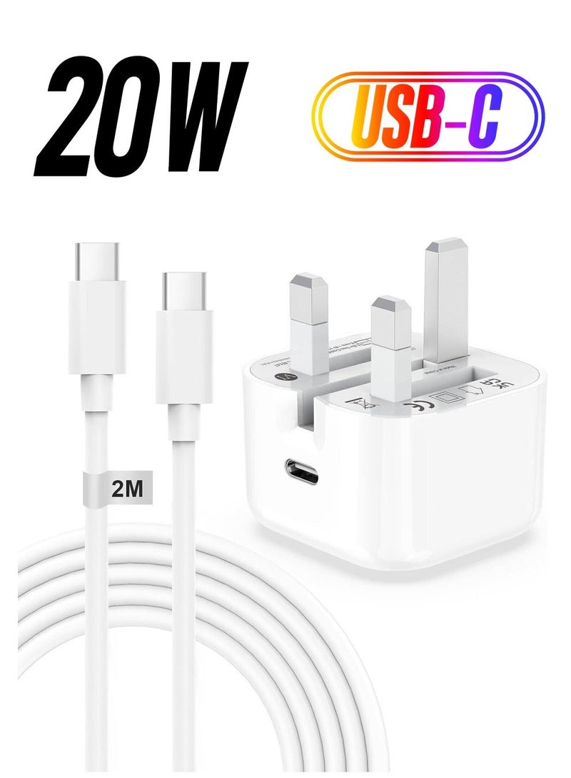 MUNTAQI iPhone 15,15 Pro,15 Pro Max iPhone Plug and 2M Cable, 20W C-C Fast Charger Plug - Image 1