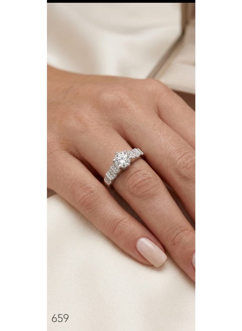 3Diamonds Solitaire Ring with Cubic Zirconia, Platinum & Rhodium Plated - Image 2