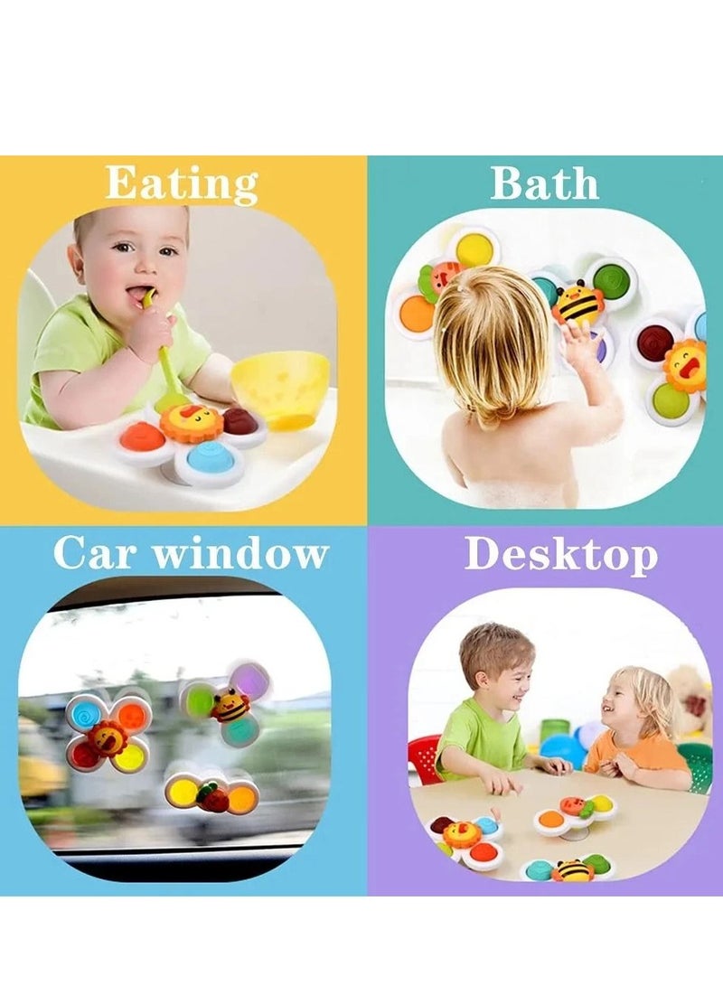 Suction Cups Spinning Top Toy For Baby Game Infant Teether Relief Stress 3 Piece  - Image 2