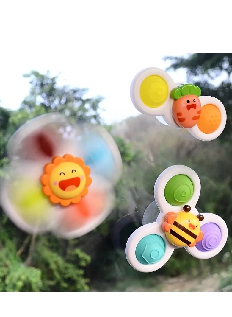 Suction Cups Spinning Top Toy For Baby Game Infant Teether Relief Stress 3 Piece  - Image 3