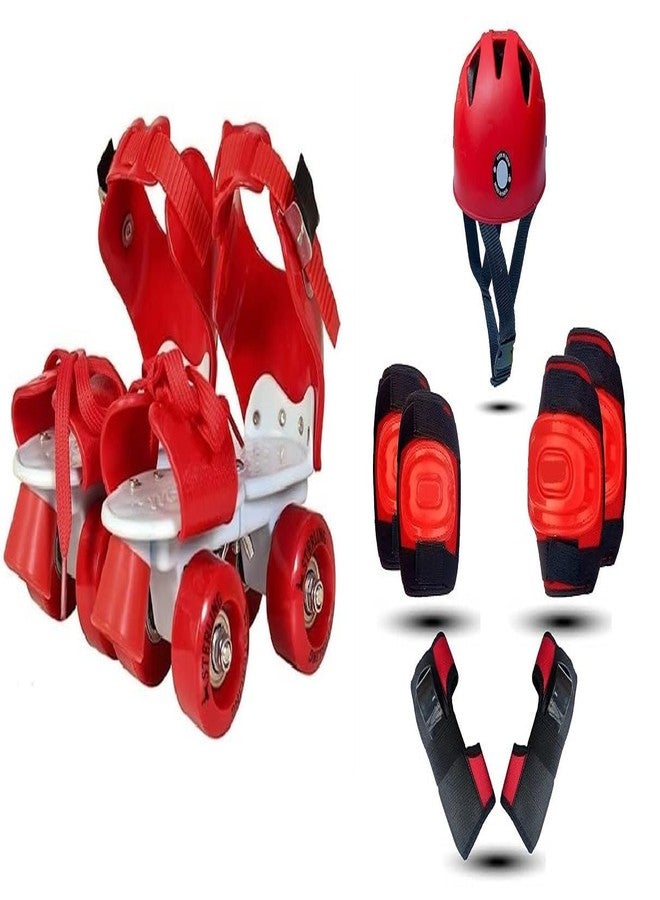 Qwick Click Unisex_Youth Roller Skates With Protective Set Guard Protection Kit For Skating, Cycling, Skateboarding For Kids Age 6-15 Yrs With Knee, Elbow & Wrist Guards (Red-Red), Inline_Skate_Wheel - Image 1