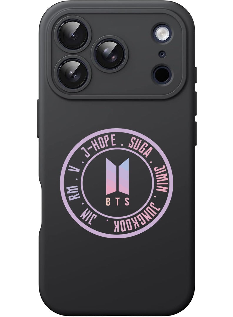 Theodor غطاء سليم واقي من السيليكون السائل مع حماية كاملة للجسم ضد الخدوش والصدمات لجهاز آبل آيفون 17 برو ماكس (أسود) ملصق BTS - Image 1