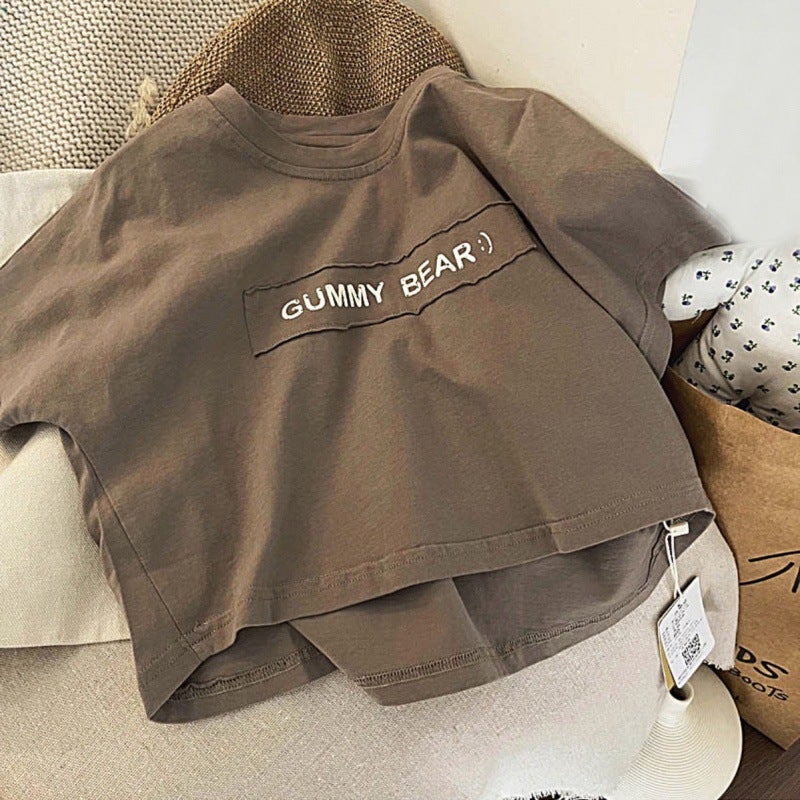 Summer Children'S Foreign-Style Alphabet New Pure Cotton Short-Sleeved Loose T-Shirt For Boys And Girls Korean-Style Baby Children'S Tops - Image 1