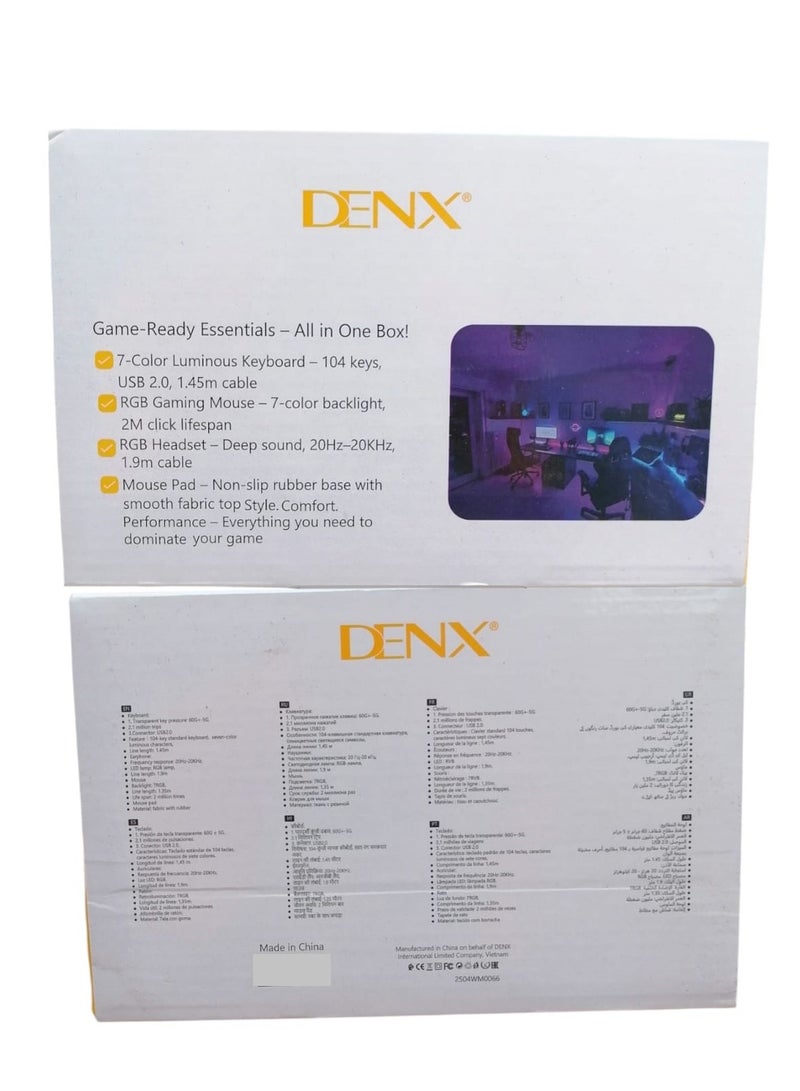 Denx Gaming Keyboard Mouse Headset and Mousepad Combo, RGB LED Backlit Gaming Keyboard Bundle, USB Wired Keyboards Combo for PC Gamer, Xbox, PS5 Users - Image 3