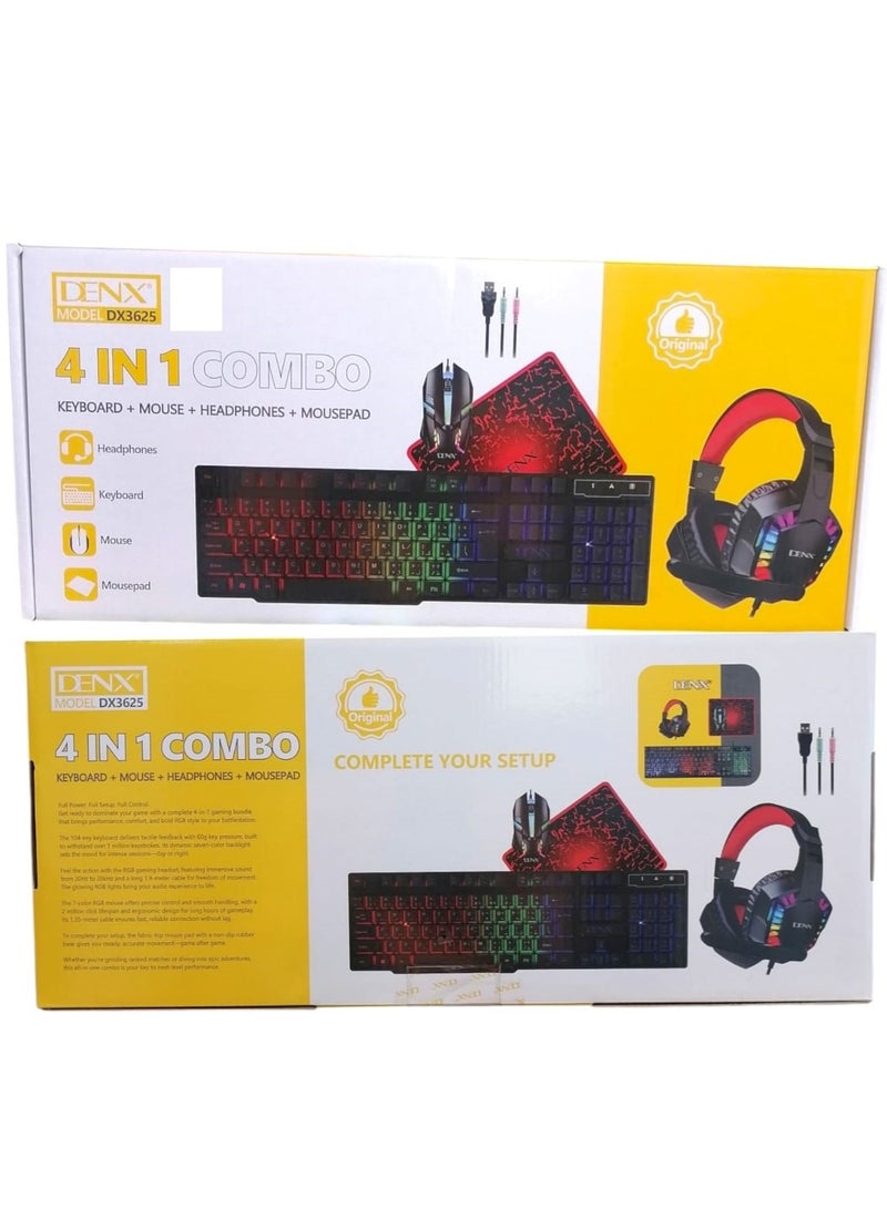 Denx Gaming Keyboard Mouse Headset and Mousepad Combo, RGB LED Backlit Gaming Keyboard Bundle, USB Wired Keyboards Combo for PC Gamer, Xbox, PS5 Users - Image 1