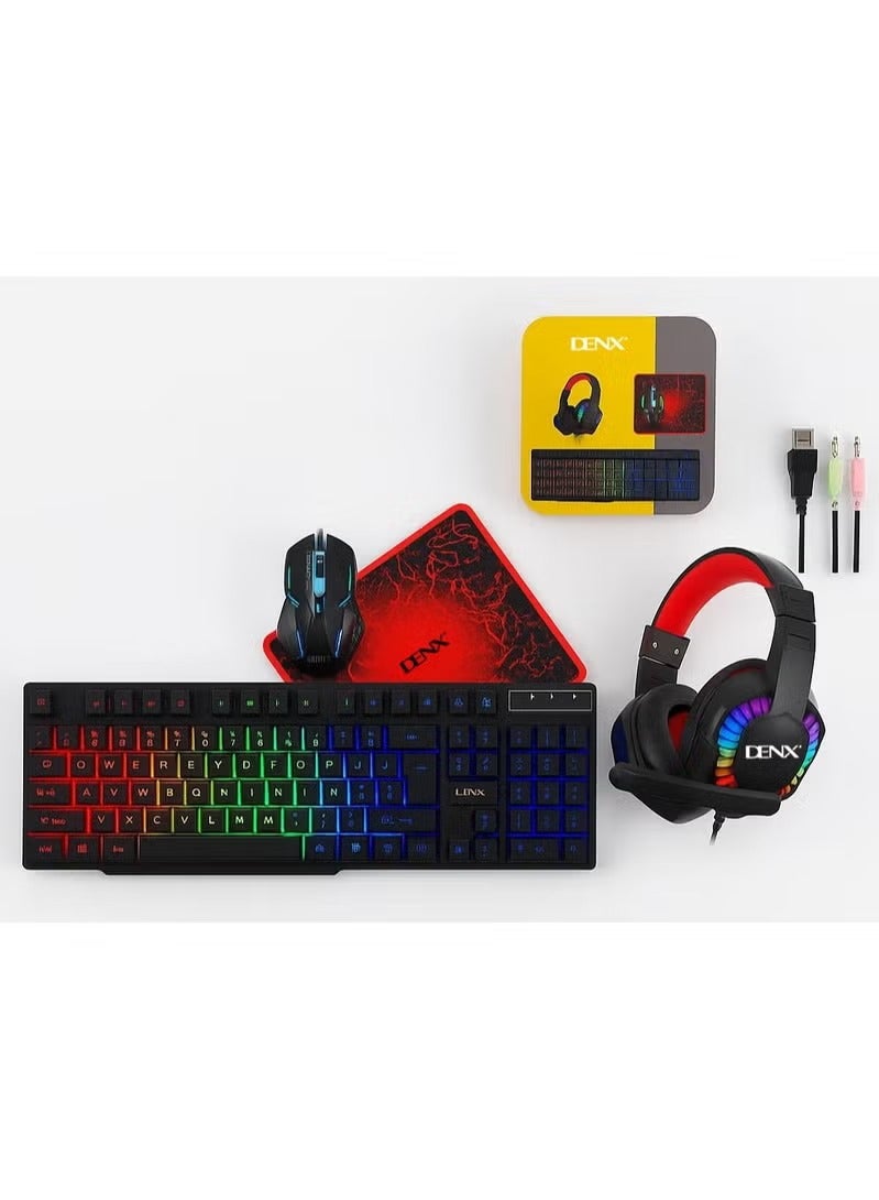 Denx Gaming Keyboard Mouse Headset and Mousepad Combo, RGB LED Backlit Gaming Keyboard Bundle, USB Wired Keyboards Combo for PC Gamer, Xbox, PS5 Users - Image 2