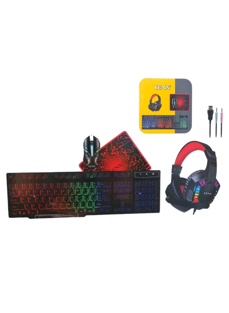 Denx Gaming Keyboard Mouse Headset and Mousepad Combo, RGB LED Backlit Gaming Keyboard Bundle, USB Wired Keyboards Combo for PC Gamer, Xbox, PS5 Users - Image 4