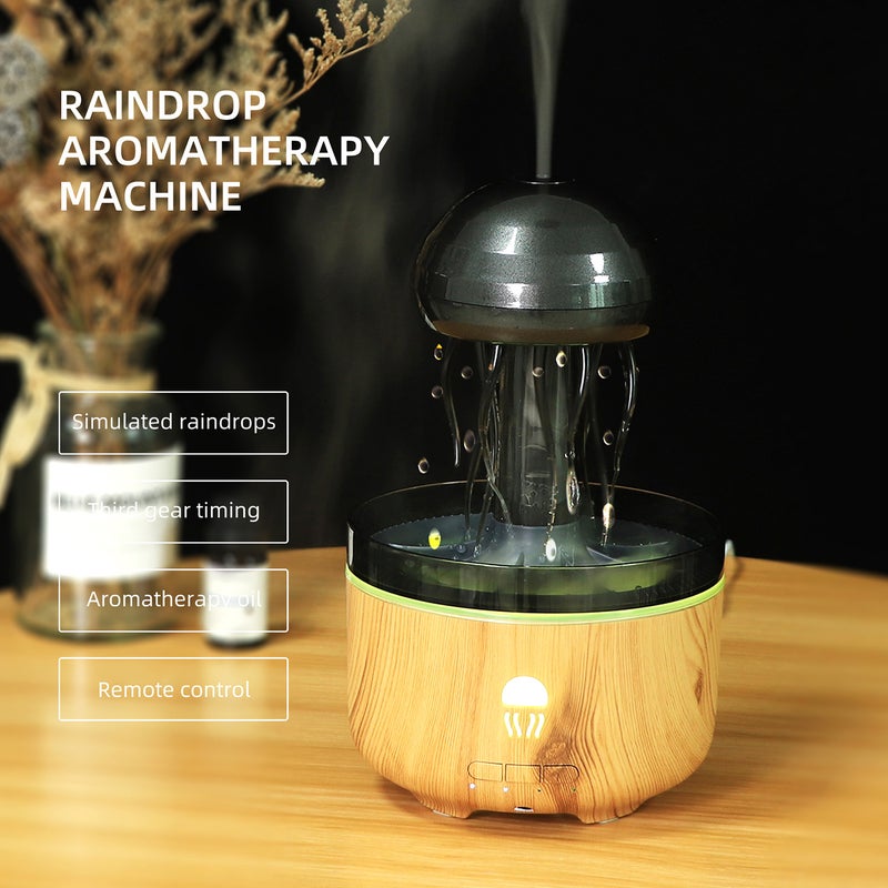 NAGOMI Dark Wood Grain Ultrasonic Aroma Diffuser with Rotating Jellyfish Design, Colorful Atmosphere Light, and Rain Effect - Image 2