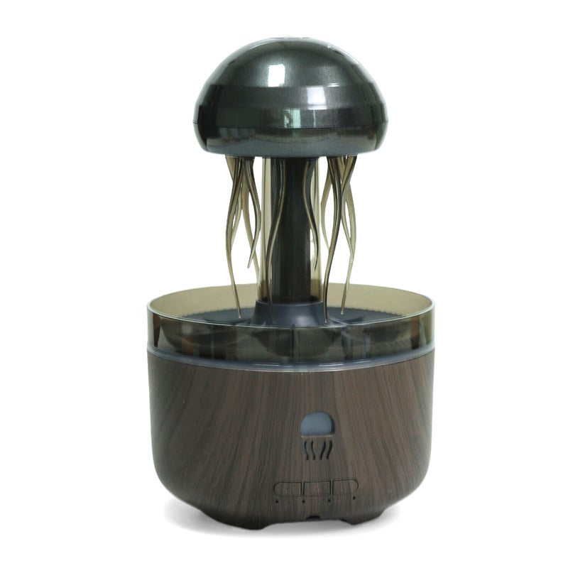 NAGOMI Dark Wood Grain Ultrasonic Aroma Diffuser with Rotating Jellyfish Design, Colorful Atmosphere Light, and Rain Effect - Image 1