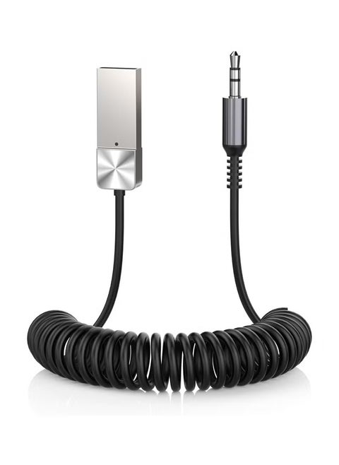 محول بلوتوث AUX للسيارة، مستقبل بلوتوث 5.0 مع خاصية إلغاء الضوضاء، محول صوت USB إلى مقبس 3.5 مم مع ميكروفون مدمج لمجموعات السيارة/ستيريو المنزل/مكبر صوت مكالمات بدون استخدام اليدين