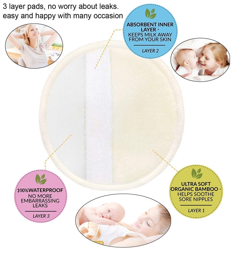 PINOWU Reusable Nursing Pads (10 Pack) for Breastfeeding Moms - 4.7 inch Washable Breastfeeding Nipple Pad for Maternity with Laundry Bag - Image 3