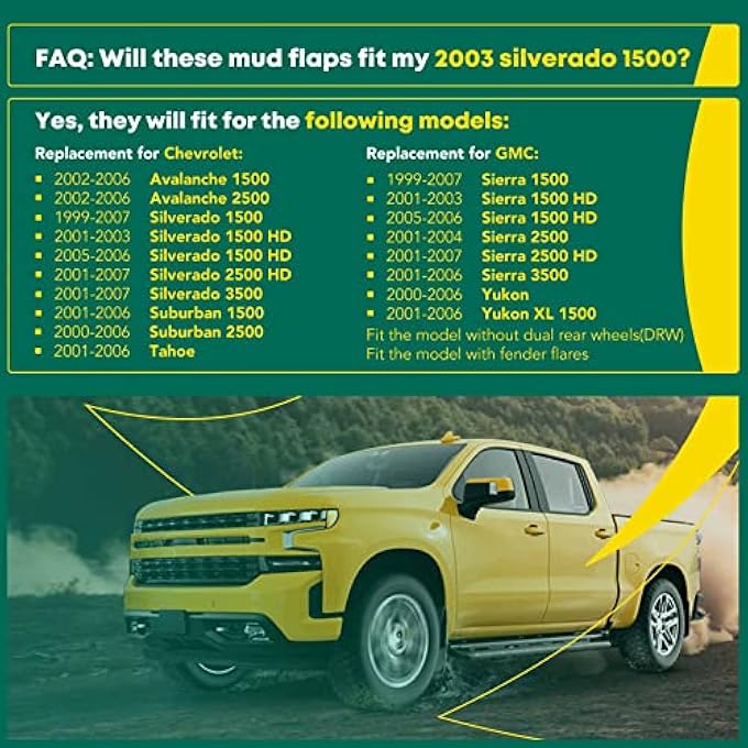 ريحني مجموعة من 4 أغطية طين، واقيات رش، ملحقات بديل لشيفروليه سيلفرادو 1500 2500 Hd 3500 تاهو جي إم سي يوكون سييرا مع توارير رفارف مصنعية، أمامية وخلفية LH RH أسود - Image 4