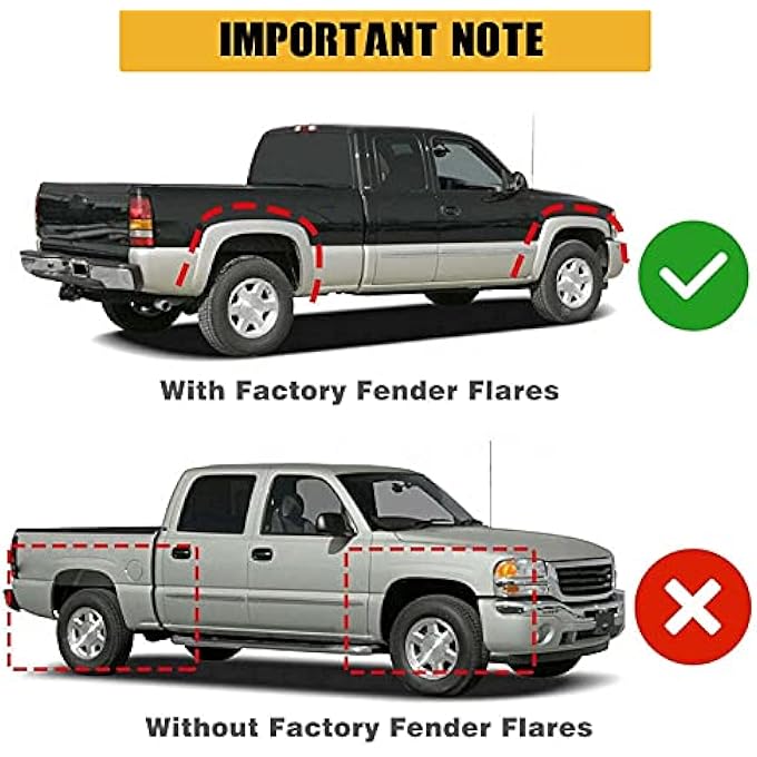 ريحني مجموعة من 4 أغطية طين، واقيات رش، ملحقات بديل لشيفروليه سيلفرادو 1500 2500 Hd 3500 تاهو جي إم سي يوكون سييرا مع توارير رفارف مصنعية، أمامية وخلفية LH RH أسود - Image 3