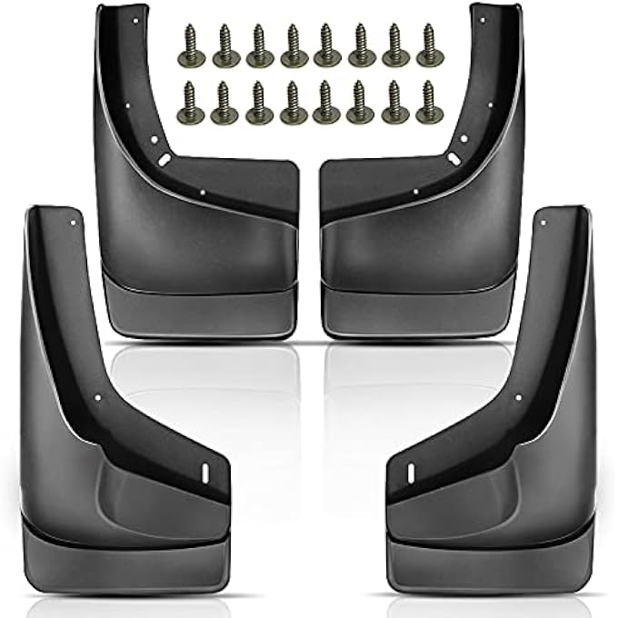 ريحني مجموعة من 4 أغطية طين، واقيات رش، ملحقات بديل لشيفروليه سيلفرادو 1500 2500 Hd 3500 تاهو جي إم سي يوكون سييرا مع توارير رفارف مصنعية، أمامية وخلفية LH RH أسود - Image 1