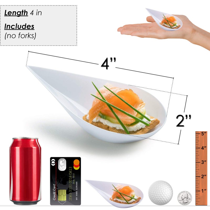 DLux 100 4-in شكل قطرة الماء أطباق مقبلات صغيرة، ملاعق بلاستيكية بيضاء قابلة لإعادة الاستخدام - أطباق الحلويات والمقبلات - مجموعة ملاعق آسيوية، أكواب تذوق الحلويات الصغيرة - مع كتاب وصفات إلكتروني - Image 3
