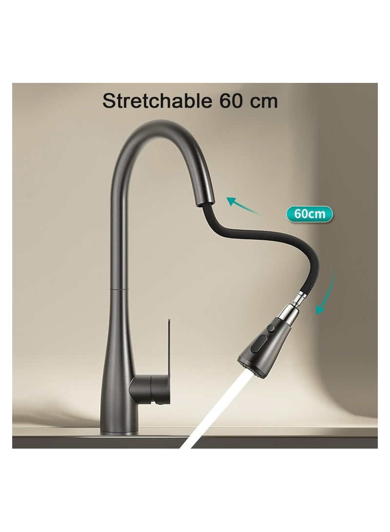 Kitchen Faucet Kitchen Sink Tap with Pull Down Spray Single-Handle High Arc Kitchen Tap Faucet 360 Degree Swivel High Arc Stainless Steel Modern Faucet Mixer with 3 Spray Mode Kitchen Faucet for Sink - Image 4