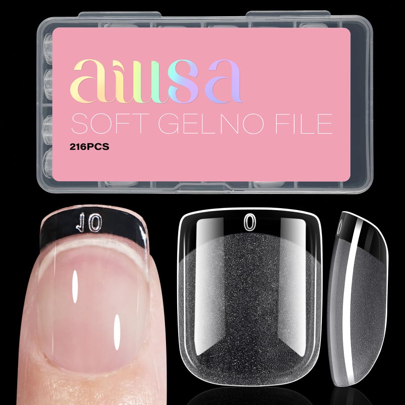 AILLSA Extra Short Square Nail Tips Full Cover Half Matte Nail Tips Clear Gelly PreShaped Nails Tip Press On False Tip Extension for Home DIY Manicure Salon 216PCS 12 Sizes