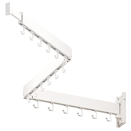 LIENAHU Wall Mounted Clothes Drying Rack, Collapsible, Folding, Retractable - Clothes Hanging Rack (Hooks, White) - Image 1