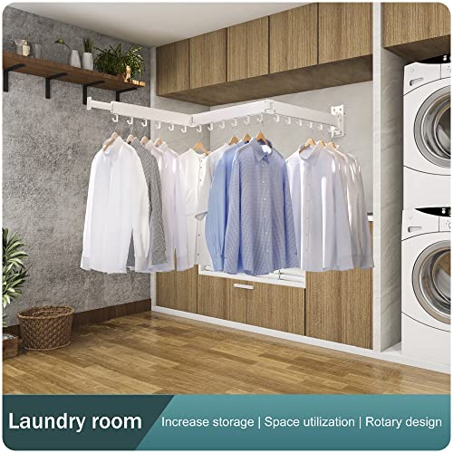 LIENAHU Wall Mounted Clothes Drying Rack, Collapsible, Folding, Retractable - Clothes Hanging Rack (Hooks, White) - Image 5