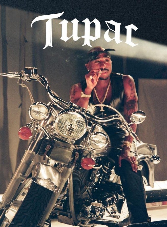 Poster Foundry Tupac Poster 2Pac Motorcycle Photo 2 Pac Posters Rapper 90s Hip Hop Rap Room Decor Cool Wall Art Print Poster 16x24 - Image 1