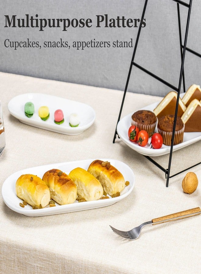 UNICASA 3 Tier Serving Tray for Parties - White Oval Porcelain Serving Platters and Trays with Collapsible Metal Stand - Tiered Dessert Stand for Cake, Snacks, Appetizers, Fruits, Chips & Dips - Image 5